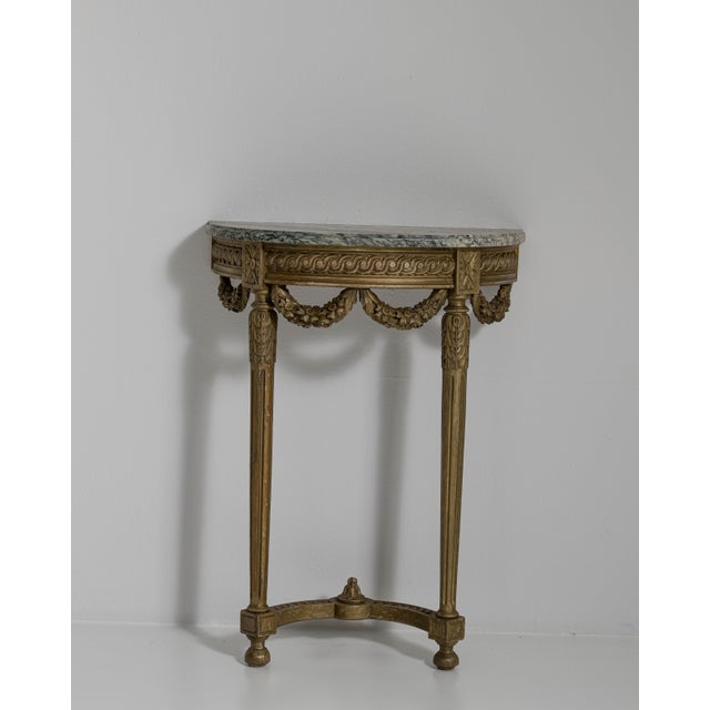 Early 20th Century French Gold Louis XVI Giltwood Console Table with Marble Top For Sale - Image 4 of 14