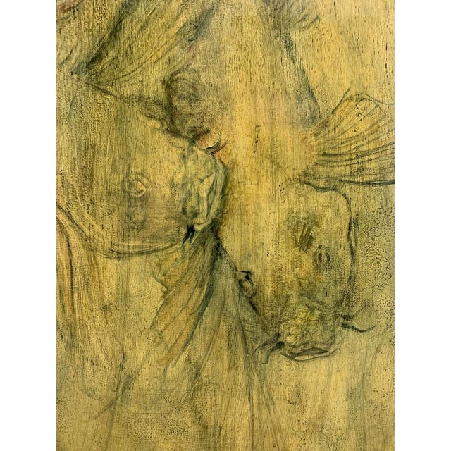 Green Three Fold Asymmetrical Painted Screen For Sale - Image 8 of 14