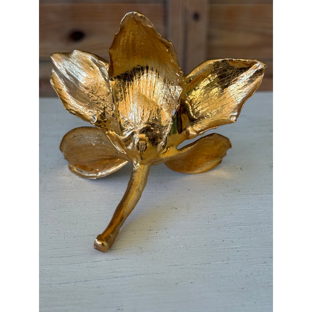 Vintage Hollywood Regency Gilt-Dipped Orchid Sculpture For Sale In Naples, FL - Image 6 of 9
