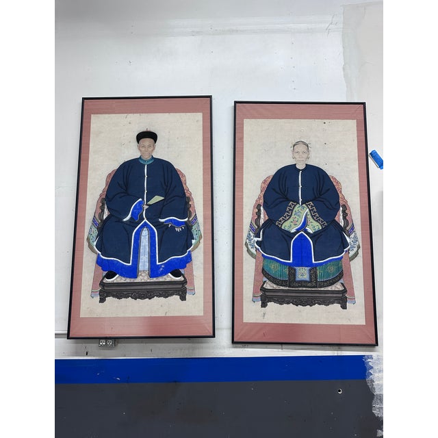 Antique 66" Tall Chinese Ancestral Painted Portraits, a Pair For Sale - Image 15 of 15