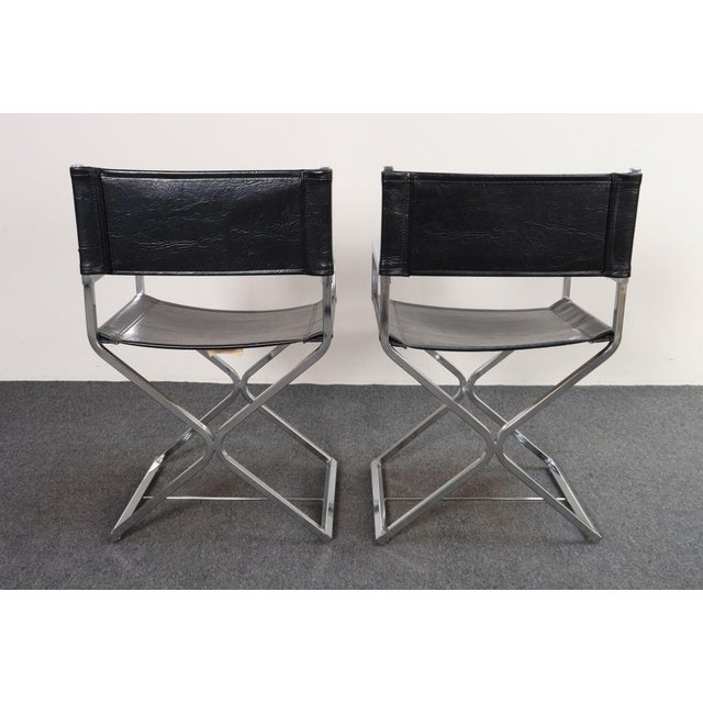 Metal Pair of Vintage Chrome and Naugahyde Director's Chairs by Robert Kjer Jakobsen For Sale - Image 7 of 18