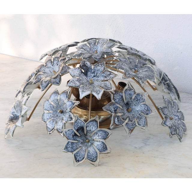 1970s Large Murano Vintage Ceiling Light Black Flowers For Sale - Image 10 of 17