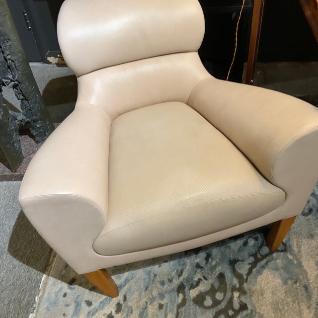 David Linley Aston chair in cream leather. Please check our inventory for more color available in brown and burgundy....