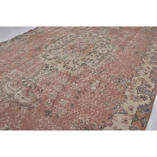 Vintage Distressed Anatolian Area Rug, Faded Terracotta and Grey-Blue Floral Medallion For Sale - Image 10 of 10