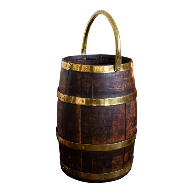 Antique Dutch Wood Cooper Barrel With Brass Hoops and Handle For Sale