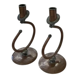 Benedict Proctor Flemish Copper Pair of Candle Stick Holders, Signed For Sale