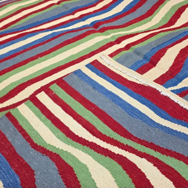 Hand-Woven Wool Op Art Tapestry After Bridget Riley "Cataract 3" For Sale - Image 6 of 8