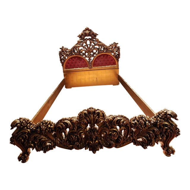Late 20th Century Italian Hand-Carved Gilt Bed | Baroque / Rococo Style For Sale