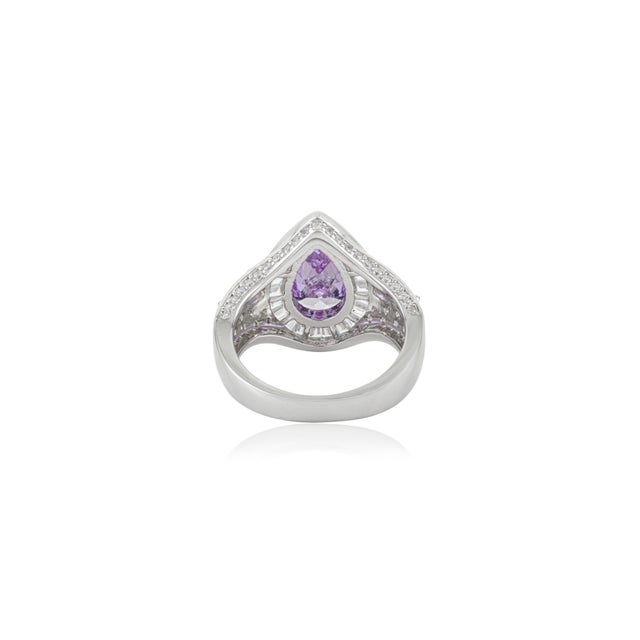 Metal Pear Cut Zirconia Cluster Bold Ring Crafted in Sterling Silver - Size 7 For Sale - Image 7 of 11