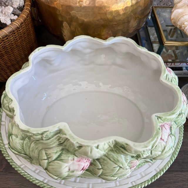 Ceramic Italian Ceramic Vintage Artichoke Soup Tureen With Underplate For Sale - Image 7 of 8