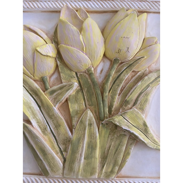 Mid Century Bas Relief Plaster Floral Wall Plaque Painting a Pair For Sale In Cleveland - Image 6 of 13