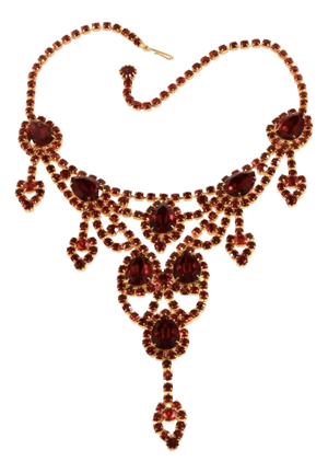 Vintage Dominique Bib Necklace With Red Rhinestones