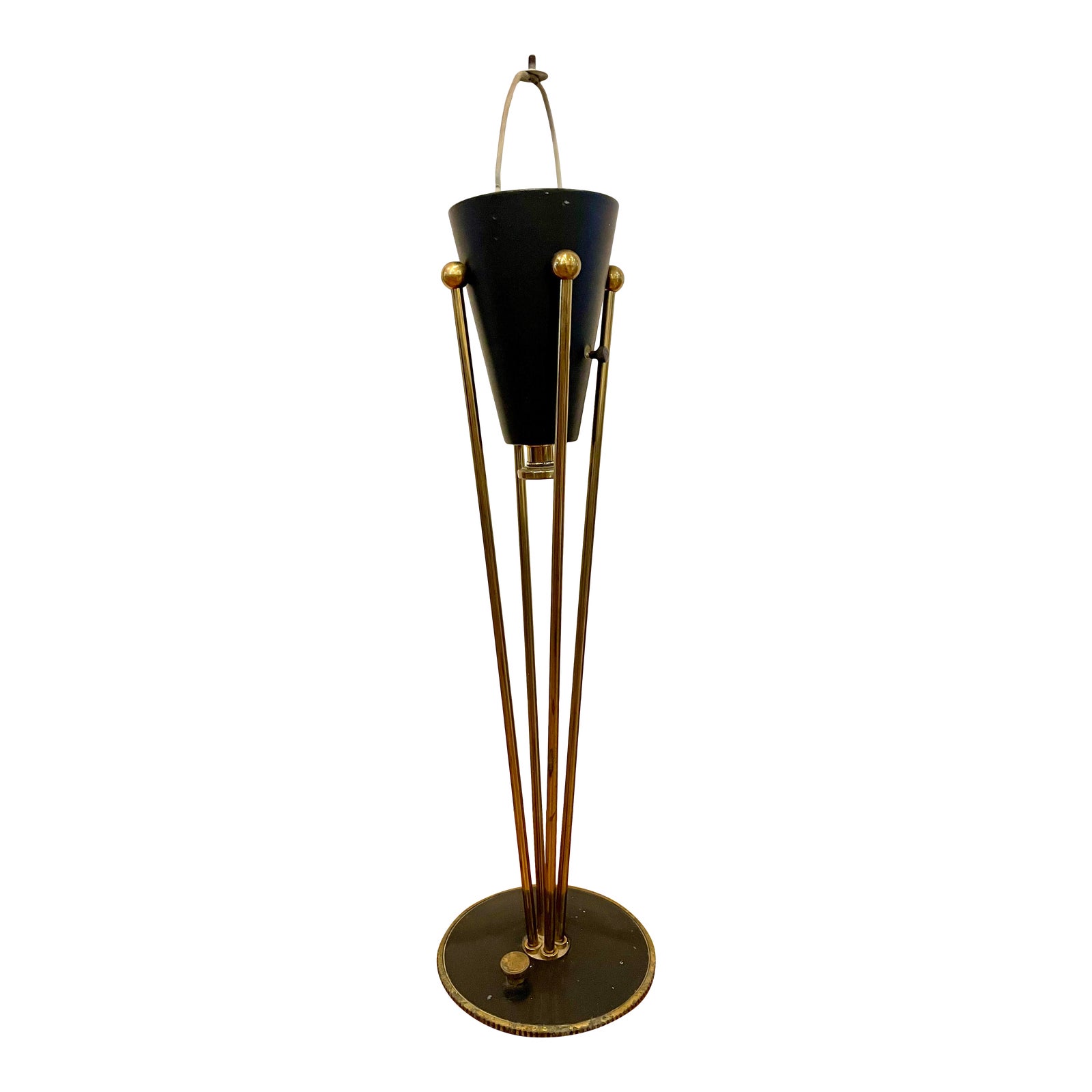 Rare 1950s Stiffel Black Lacquer and Brass Suspension Table Lamp