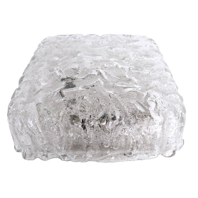 Elegant flush mount ceiling light with thick, heavy textured glass fixed on a metal frame. Manufactured by glashutte...