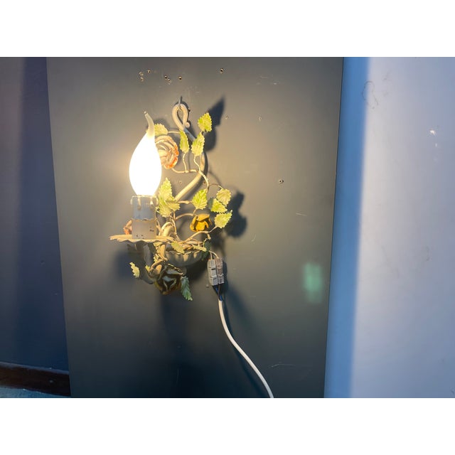 Vintage Tole Flower Wall Sconces, Set of 2 Charming pair of vintage toleware wall sconces featuring delicate hand-painted...