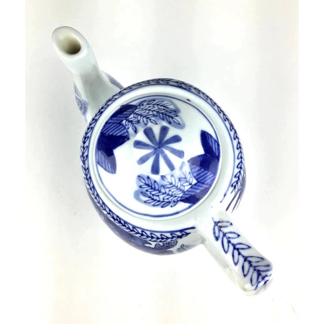1990s Boho Heavy Blue & White Vintage Chinese Tea Pot For Sale - Image 5 of 12