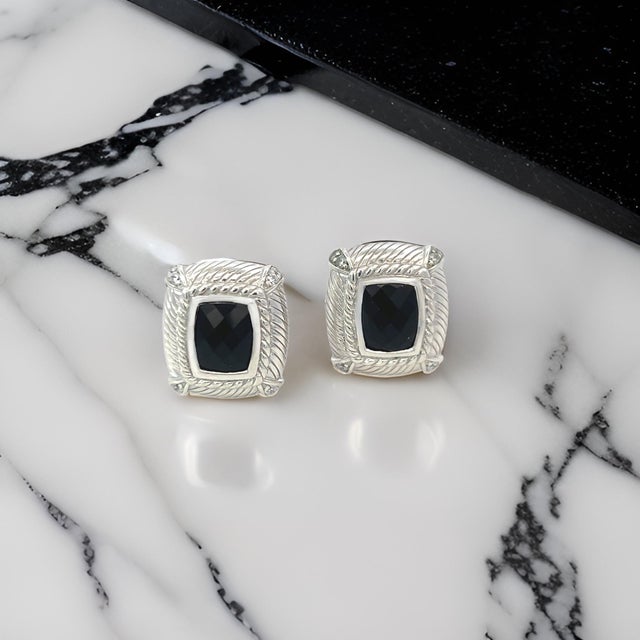 Black 1990s Judith Ripka Estate Onyx Omega Back Earrings Sterling Silver 14 Grams, A Pair For Sale - Image 8 of 12
