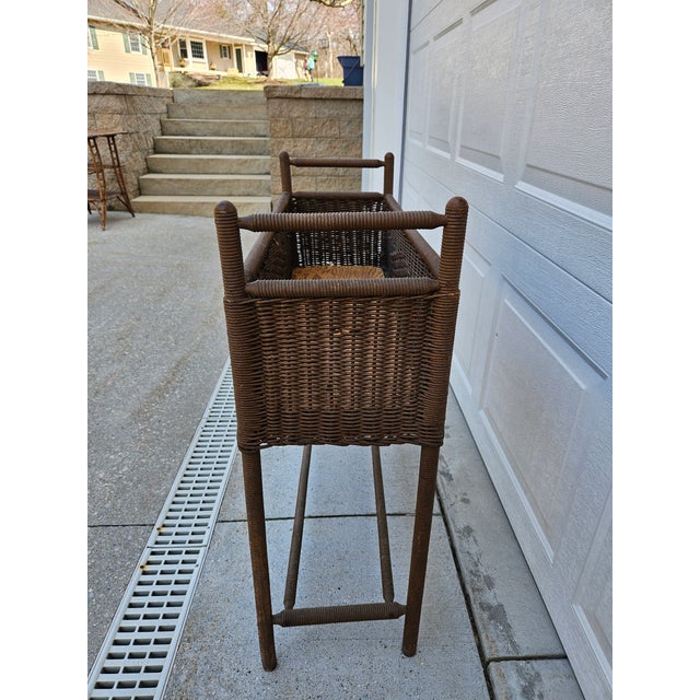 Brown 40s Wicker Window Box Planter Spindle Legs For Sale - Image 8 of 13