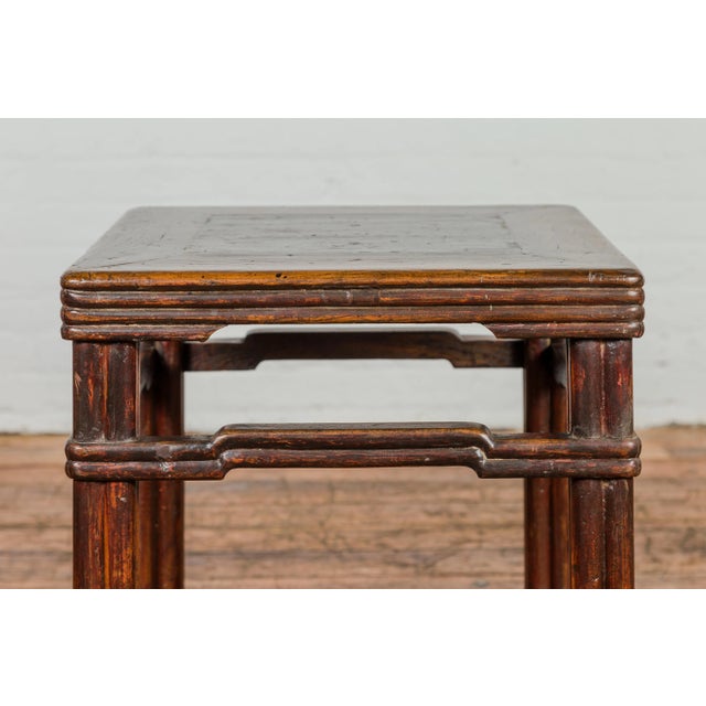 Antique Chinese Dark Brown Side Table with Reeded Humpback Stretchers For Sale - Image 4 of 12