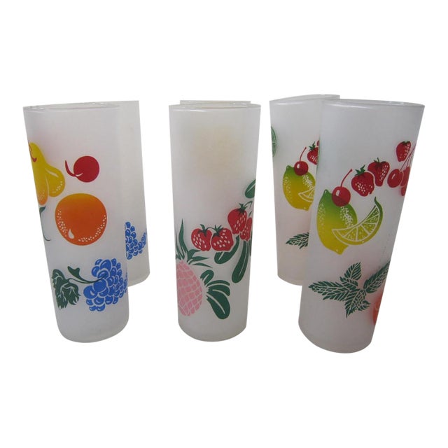 Vintage Tropical Fruit Tom Collins Highball Glasses, S/6 For Sale