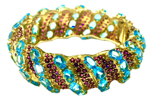 Bochic "Capri" Natural Ruby & Blue Topaz Bangle Set In 18K Gold & Silver