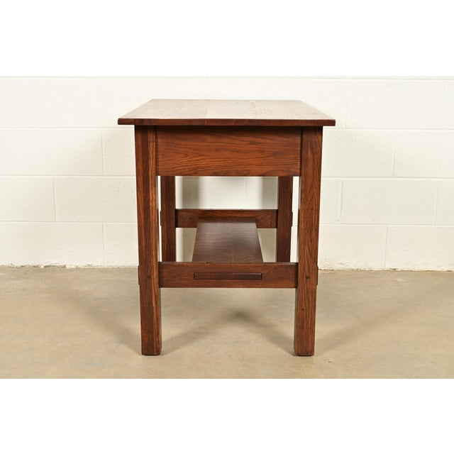 Lifetime Furniture Antique Mission Oak Arts & Crafts Desk or Library Table, Circa 1910 For Sale - Image 15 of 17