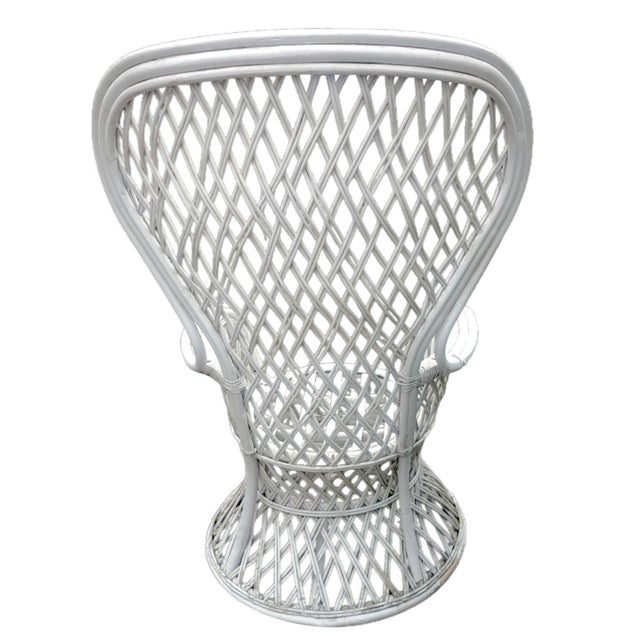 1970s Pencil Reed Rattan White Fan Back Peacock Lounge Chair For Sale - Image 14 of 16