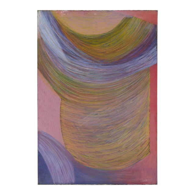 "Untitled #2", Abstract Geometric Vertical Pastel With Purple & Green by Renee Harwin For Sale