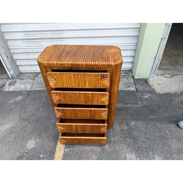 1970's Waterfall Rattan Tall 5 Drawer Chest Manner of Gabriela Crespi For Sale - Image 12 of 13