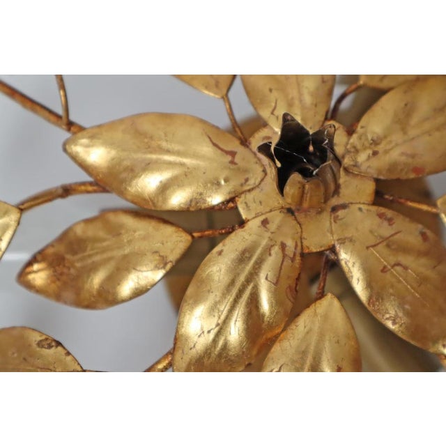 Hollywood Regency Gilt Flush Mount with Branches and Leaves, 1970s For Sale - Image 14 of 17