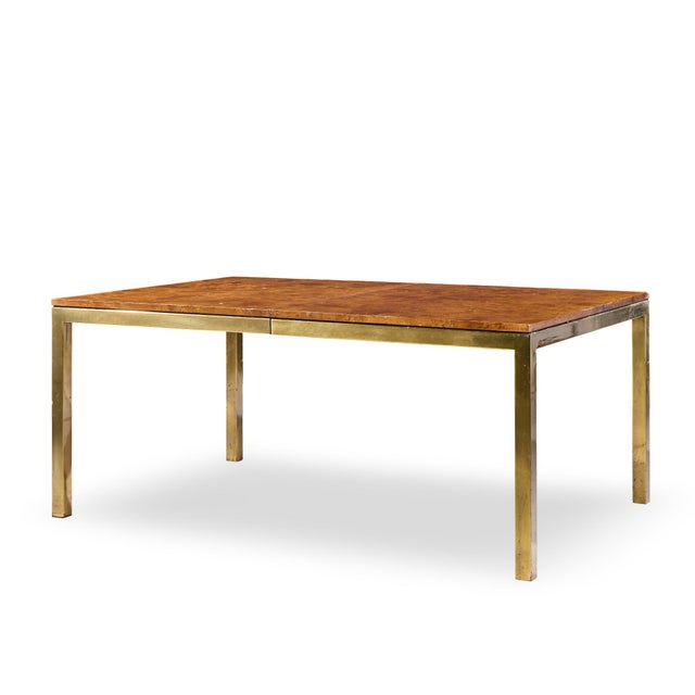 Brown Tomlinson Mid Century Burlwood and Brass Expanding Dining Table With 2 Leaves For Sale - Image 8 of 13