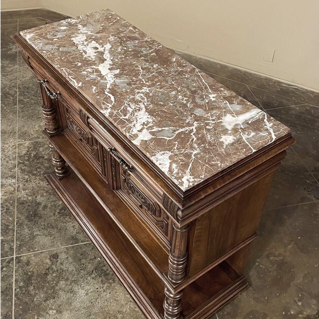 Sienna 19th Century French Neoclassical Henri II Marble Top Walnut Buffet For Sale - Image 8 of 18