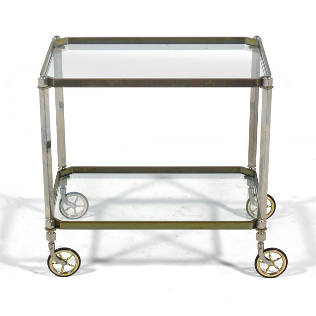 Metal Mid 20th Century Brass and Chrome Serving Cart For Sale - Image 7 of 11