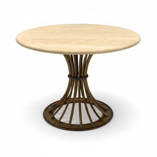 Stone Organic Modern Kreiss Travertine & Gilt Iron Dunbar Inspired Wheat Sheaf Center Table For Sale - Image 7 of 11