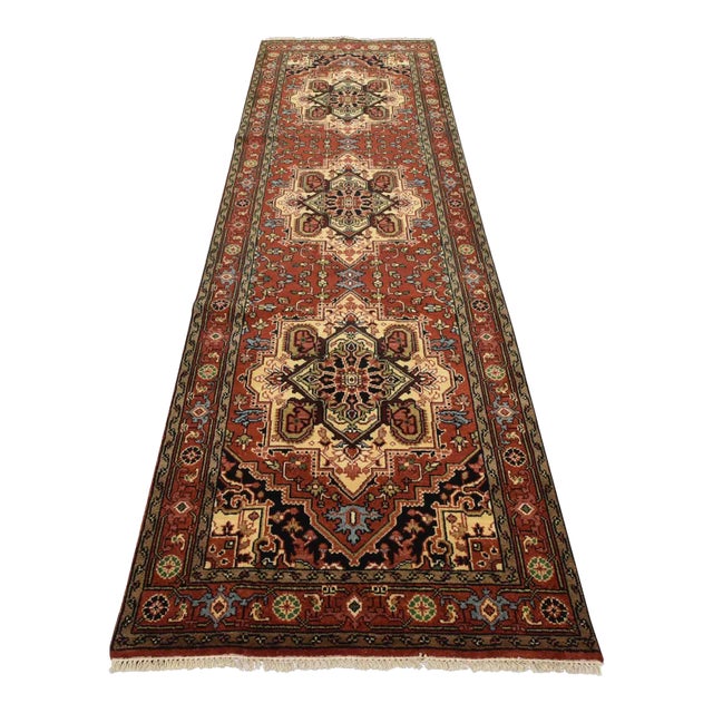 Heriz Runner 4′ X 12’1” Red Wool Tribal Hand-Knotted Oriental Rug For Sale