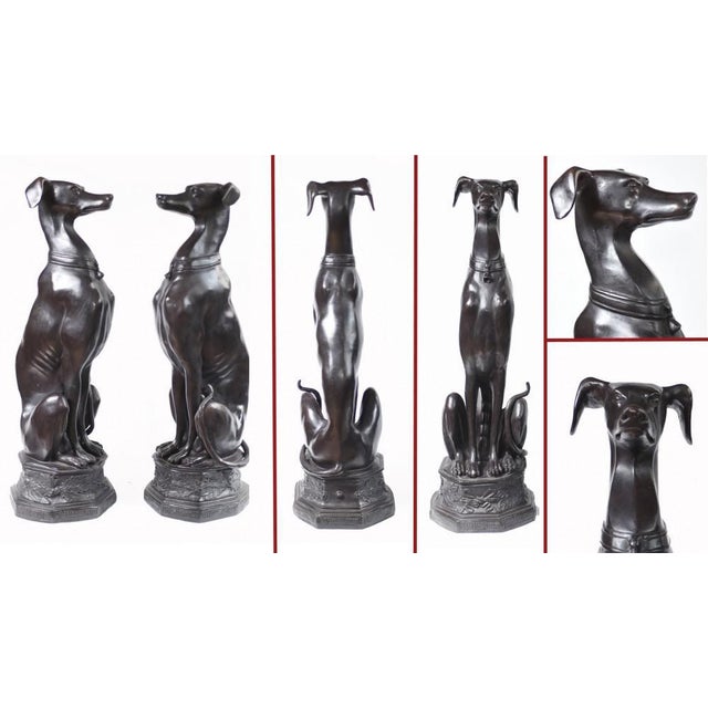 You are viewing a fantastic pair of bronze art deco style greyhounds sitting on a bronze base. The quality to the pair is...