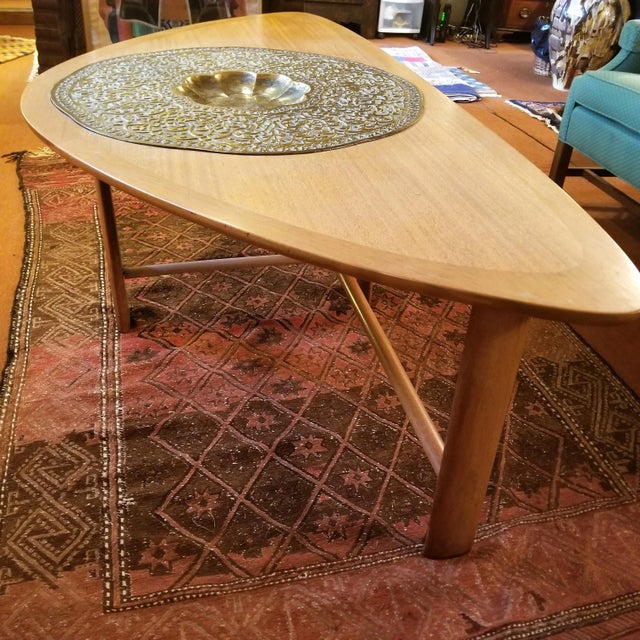Mid 20th Century Mid 20th Century Custom Mid-Century Modern Table With Antique Brass Insert For Sale - Image 5 of 8