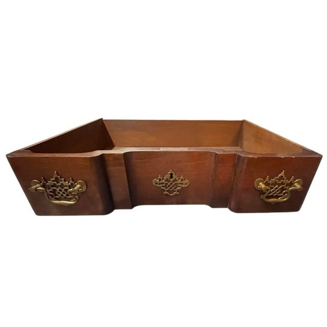 1910s Antique Mahogany Secretary Desk With Fan Carving and Brass Hardware For Sale - Image 5 of 9