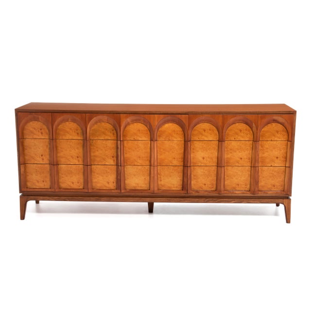 Wood Thomasville Arched Series Dresser Sideboard Credenza Travertine Top Mid Century 1960s For Sale - Image 7 of 13