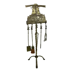 Antique Dutch Brass Windmill Fire Tool Set With Stand