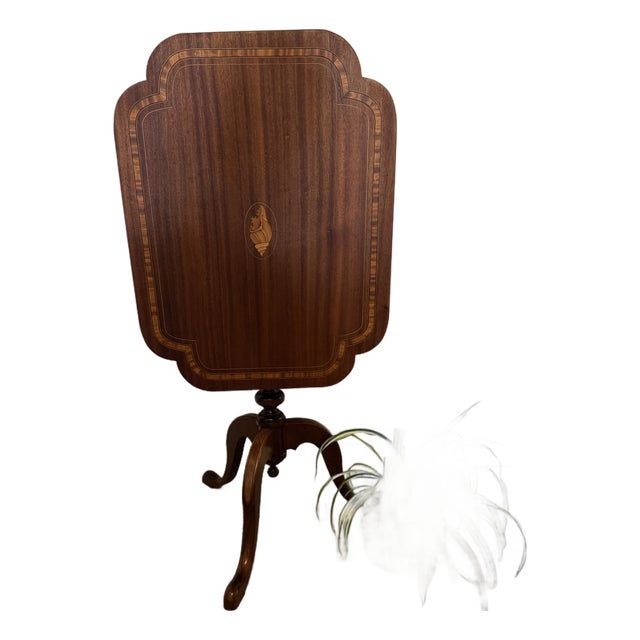Antique Mahogany Tilt-Top Table With Shell Inlay Card or Wine Table For Sale