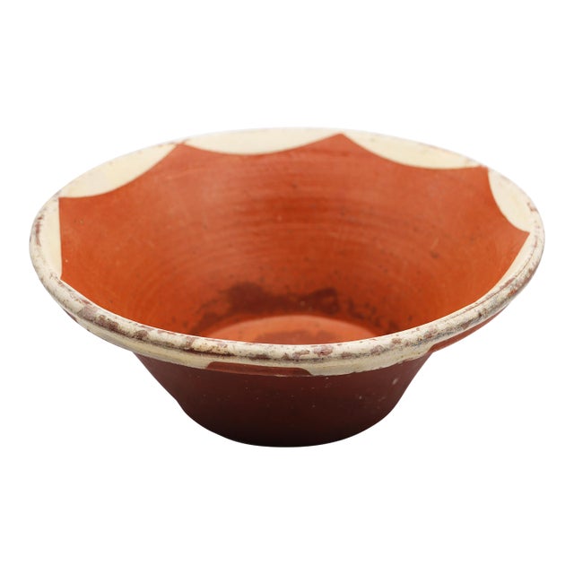 19th Century Portuguese Tan & Orange Terracotta Dairy Bowl, Earthenware For Sale