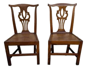 Pair of Antique 18th Century Georgian III Chippendale Style English Oak Side Chairs