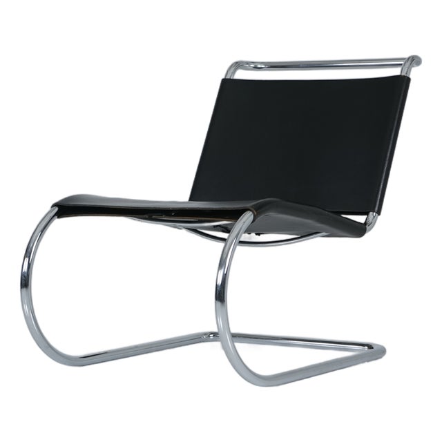 MR30 Tubular Steel Chair with Black Leather by Ludwig Mies Van Der Rohe for Knoll, 1960s For Sale
