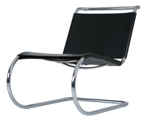MR30 Tubular Steel Chair with Black Leather by Ludwig Mies Van Der Rohe for Knoll, 1960s