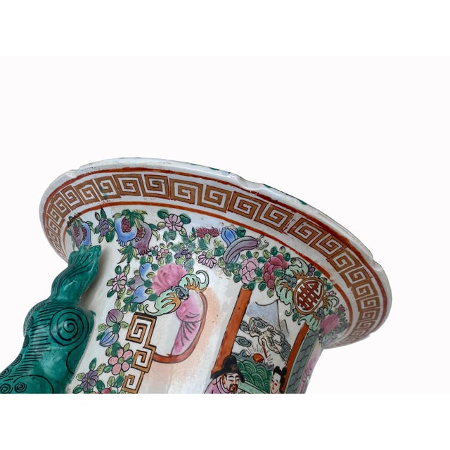 Ceramic Chinese Hand Made Pink Turquoise House People Scenery Graphic Vase For Sale - Image 7 of 10