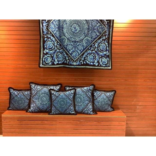 Baroque Vintage Atelier Versace Custom Made Black Blue Velvet Throw For Sale - Image 3 of 11