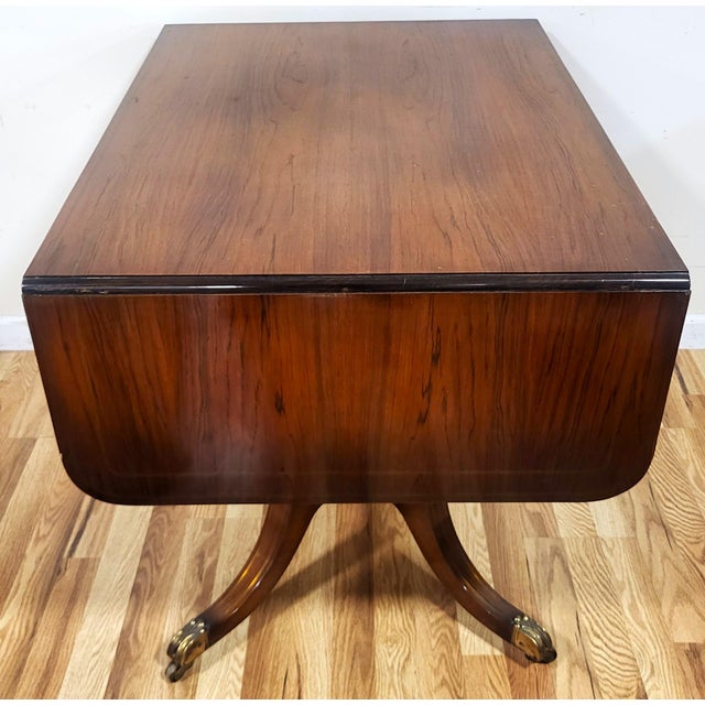 19th C English Regency Carved Brass Inlaid Rosewood Drop Leaf Sofa Table Desk For Sale - Image 12 of 18