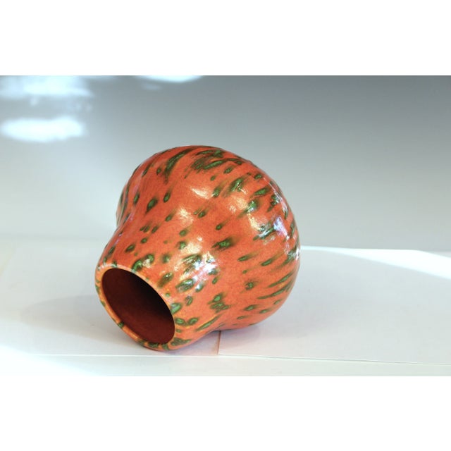Antique Awaji pottery vase in terrific mottled chrome orange glaze. Circa 1930. 5 1/2" high, 5 1/2" diameter. Excellent...