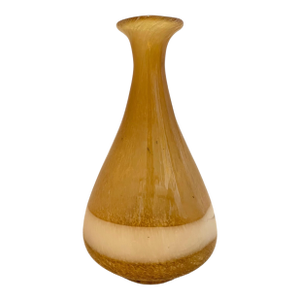 Vintage Hand Blown Glass Murano-Style Amber W/White Swirls Vase 11.75”